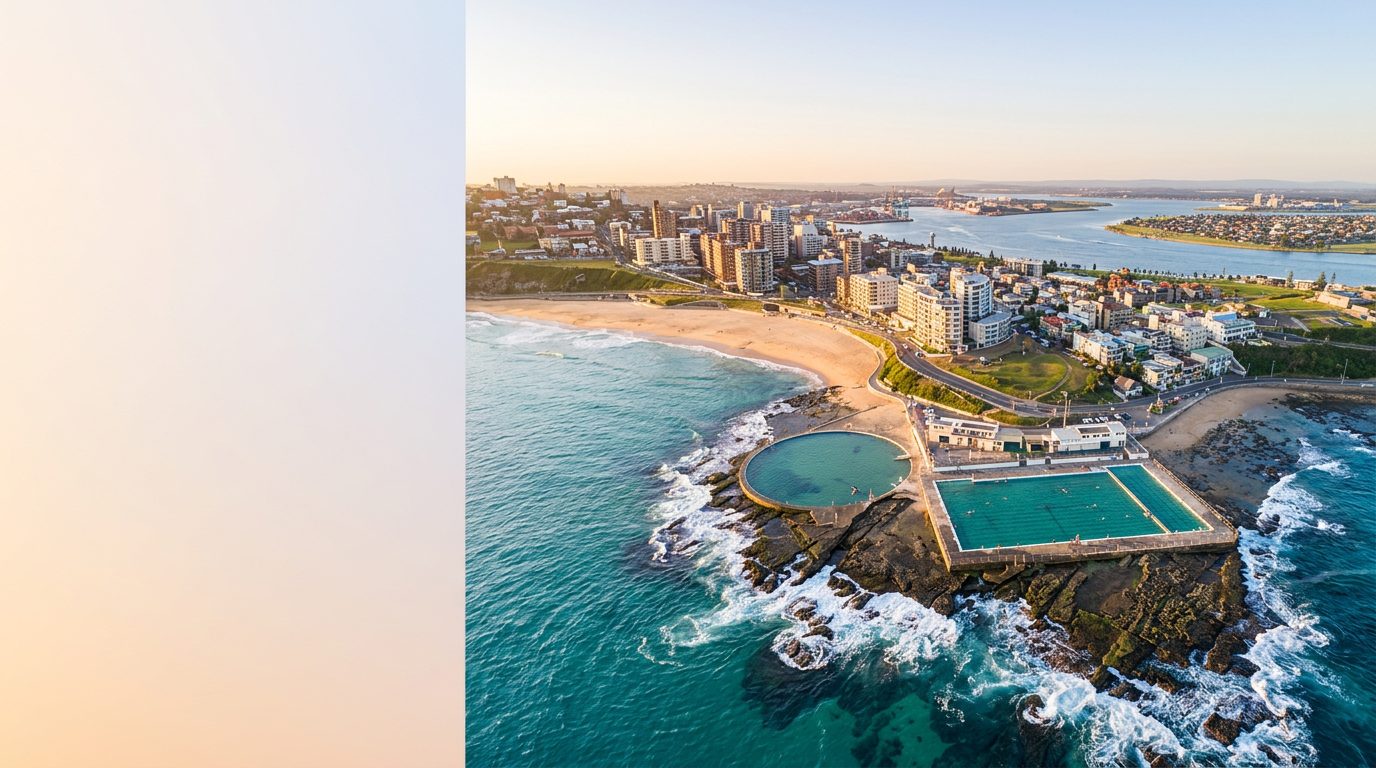 Newcastle Beach hero with text zone